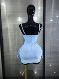 5 Colors Women Sexy Strap O-Neck Shining Flowers Bodycon Mini Bandage Dress Birthday Photoshoot Celebrate Cocktail Outfit