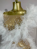 Sexy Sparkly Rhinestone Eveing Party Birthday Nightclub Stage Costume Elegant Off The Shoulder White Mesh See-Through Mini Dress