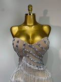 Women Sexy Strapless Rhinestone Tassels Maxi Long Dress Luxury Birthday Party Bar Nightclub Celebrity Stage Performance Outfit