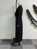 Fashion Women OL Work Double Breasted Notched Long Sleeve Maxi Dress Spring Sexy Night Elegant Party Street Long Dresses