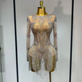 Women Sexy Mesh See Through Performance Dance Nightclub Rompers Singer Stage Outfit Sparkly Rhinestone Bodysuit Birthday Wear