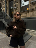 Women's Faux Suede Cropped Bomber Jacket Lapel Collar Zipper Loose Autumn Winter Casual Streetwear Vintage Coat 2026 New