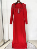 Sparkling Luxury Diamond Tassels Beads Long Sleeved Slim Maxi Dress Women'S Elegant Celebrity Evening Party Wedding Gowns