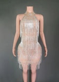 Hosts Party Performance Glam Neck Tight Skirt Fringed Chain Shiny Heavy Industry Dress Vestidos De Noche De Lujo De Fiesta