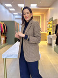 Vintage Notched Collar Blazer Women Single Button Long Sleeve Patch Pocket Check Coats Luxury Winter Fall Elegant Outerwear