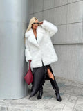 Winter Imitation Fox Fur Mid-length Coat For Women Fashion Artificial Lapel Thicken Streetwear Faux Fur Jacket Lady