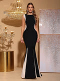 New Sexy Diamond Contrasting Color Tight Draped Bandage Maxi Dress Sleeveless Women'S Wedding Party Formal Dinner Gowns