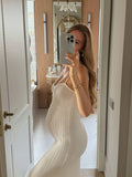 Sexy Knitted Suspender Dress For Women Summer Plunge Slim Long Dress High Waist Elegant Rib Knit Dress Vacation Clothes