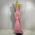 2026 Sexy Sparkly Pink Rhinetones Sequins Strapless Mesh Sheer Long Dress Birthday Evening Celebrate Party Nightclub Stage Wear