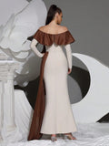 Sexy off shoulder ruffle tight bandage long dress women's Slash collar long sleeved elegant dress wedding dinner Gowns