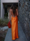 Solid Backless Stain Maxi Dress Women's Casual Spaghetti Strap V-neck High Waist Dresses 2026 Lady Summer Vacation Party Gowns