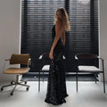 Sequin Deep V-neck Long Dress Women Chic Sleeveless Spaghetti Strap Backless Mermaid Dresses Lady Sexy Evening Party Wear New
