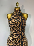 Women Sexy Sleeveless Halter Backless Leopard Sequin Mermaid Maxi Long Dress Bodycon Evening Party Celebrity Elegant Dress