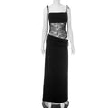 Spring Lace Long Dress Women's Solid Spaghetti Straps Backless See Through Long Dress Sexy High Waist Vintage Dresses