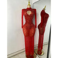 Sparkly Rhinestone Women Sexy Mesh See Through Floor Length Long Sleeve Birthday Dress Party Nightclub Stage Wear