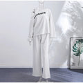 Solid Women Loose Pants Set Letter Print Off Shoulder Long Sleeve Sweatshirt Wide Leg Trousers Chic Casual Loungewear Suit 2026