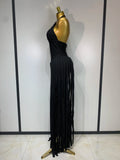 Women Sexy Sleeveless Halter Tassel Bodycon Bandage Dress Purple Black Elegant Evening Party Nightclub Birthday Prom Dress