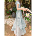 Summer Dress Short Sleeved Dreen Women's Cheongsam Qipao Traditional Improved Slim A-line Long Dress Irregular High-end Elegant