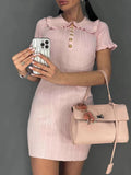 High Waist Ruffled Mini Dresses For Women Summer Short Sleeve Knitted Slim Fit Dress Women's Vintage Dress Woman Elegant