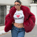 Women Fur Coat Women 2025 Plush Red Bomber Jacket Solid Crop Long Sleeve Jacket Warm Winter Coats Female Casual Coats