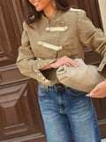 Vintage Buttons Women Jackets Stand Collar Long Sleeve Casual Slim Jacket for Daily Streetwear Autumn Fashion New