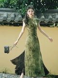 Olive Girl Romantic Qipao for Garden Wedding 2026 Fairycore Photoshoot Everyday Wear S-XXL XS-3XL Plus Size Romantic Garden Party Editorial Not Costume Qipao Cheongsam Chinese Dress Chinese Heritage Fashion Women