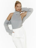 Women's Ribbed Knit Turtleneck Cutout Shoulder Halter Vest Long-Sleeved Shawl 2-Piece Set Slim Y2K Sexy Street Autumn Top