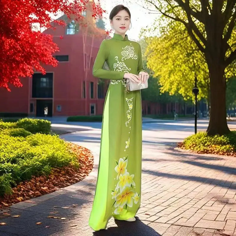 Olive Girl Green Flowing Sleeve Qipao for Ren Faire 2026 Garden Wedding Fairycore Photoshoot Everyday Wear M-XXXL XS-3XL Plus Size Flowing Sleeve Romantic Garden Party Editorial Not Costume Qipao Cheongsam Chinese Dress Chinese Heritage Fashion Women