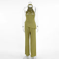 Hanging Green Pants Set Sleeveless Backless Personality Temperament Commuter Two-piece Set Summer New Women Pants Set