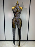 Sparkly Rhinestone Stretch Mefh Jumpsuit Women Perform Dance Costume Sleeveless Rompers Party Birthday Nightclub Stage Outfit