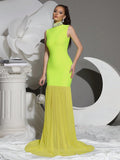 2026 New Diamond Turtleneck Bodycon Long Dress Women Sleeveless Patchwork Elegant Evening Birthday Party Dinner Wedding Gowns