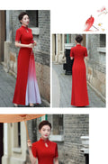 Autmn Winter New Vietnam Aodai Traditional Chinese Improved Qipao Women Embroidery Cheongsam Dress Banquet Evening Dress