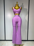Women Sexy Bandage Crop Top Pant Set Evening Party Club Luxury Birthday High Street Fashion Elegant Luxury Birthday Outfit