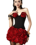 Women's Red Corsage Tube Top + Bud Skirt Set Glam Luxury Fashion Hot Party Evening Performance Dress Robe Femme Chic Et Élégante