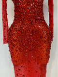 Women Sparkly Diamonds Mesh See Through Bodycon Dress Evening Birthday Party Sexy Nightclub Bar Stage Costume