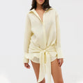 Lace Up Shirt Dress Women's Summer New Vacation Lazy Solid Lapel Bodycon Irregular Shirt Dress Female Travel Beach Dress