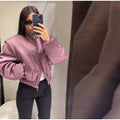 High Street Women's Bomber Jacket Coat Loose Fit Stand Collar Long Sleeve Crop Tops 2026 New Lady Outerwear Casual Daily Outfit