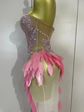 Luxury Sparkly Diamonds Pearls Strapless Mesh Maxi Dress Elegant Eveing Birthday Party Sexy Nightclub Performance Stage Costume