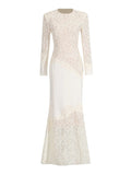 Solid Color Elegant Party Vestido Women'S Spliced Mesh Sequin Slim Long Sleeved Maxi Long Dress
