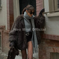 Ins Brand Fashion 2026 Winter Chocolate Brown Oversized Faux Fur Coat Women Fluffy Tassles Jacket Thick Chunky Overcoat