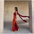 Brown Glitter Chiffon Tiered Maxi Dress Elegant One Shoulder Square Neck Flowy dresses 2026 Summer Formal Wedding  Party gowns