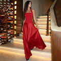 Solid Square Neck Around The Neck Maxi Dress Slim Fit Sleeveless Backless Long Gowns Elegant Women's Dinner Guest Evening Robes