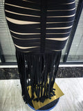 Black Color Women Sleeveless Sexy Square Collar Bodycon Fringes Bandage Long Dress Elegant Evening Party Celebrate Outfit