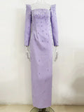 Sparkling Luxury Diamond Crystal Square Neck Slim Long Dress Women'S Elegant Celebrity Evening Party Wedding Gowns