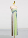 Colorblock Striped Holiday Long Dresses for Women Halter Sleeveless Slimming High Waist Backless Temperament Dress Female
