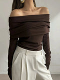 Off Shoulder Women's Knitted Sweater Knitwears Top Long Sleeve Pullovers Jumper Clothing Red Gray Brown Autumn Winter White Pull