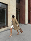 Lapel Collar Loose Mid Length Trench Coat Long Sleeve Single-breasted Striped Lining Coats Women Autumn Casual Commute Wear New