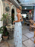 White Floral Print Two Piece Set Spaghetti Strap Ruffle Corset Top Strap Wide Leg Pants 2026 Summer Street Casual Women Outfit