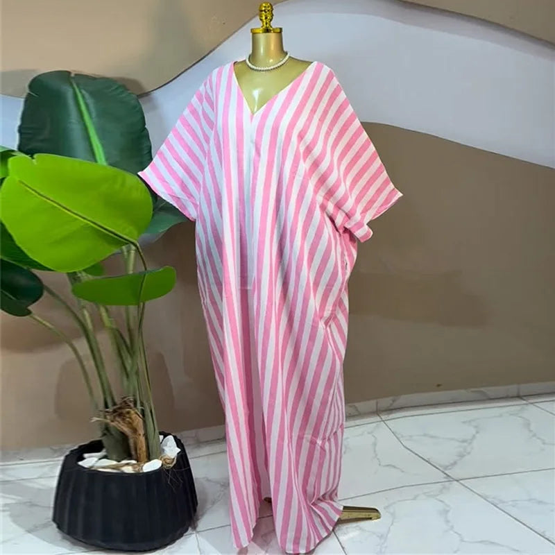 2026 Fall Holiday Half Batwing Sleeve Striped Print Loose Long Dress Street Women Party Vestidos Maxi Dresses Vestidos