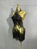Glamorous Mesh See Through Pearl Lace Party Mini Dress Celebrate Birthday Photo Shoot Wear Performance Stage Costume